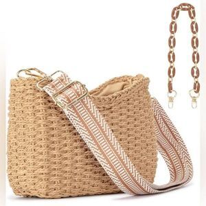 New Small Handmade Straw Pocketbook Crossbody Bag
